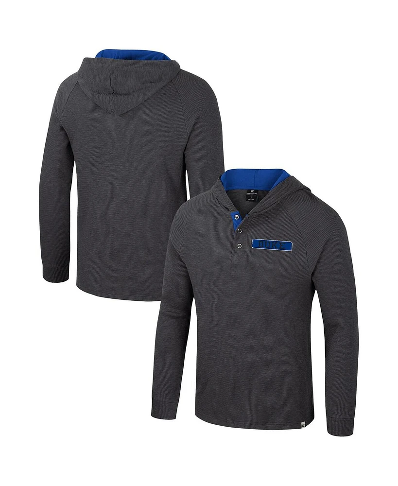 Colosseum Men's Charcoal Duke Blue Devils DuJour Raglan Long Sleeve Henley Hoodie T-Shirt