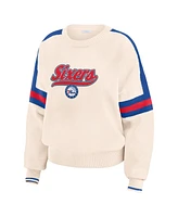 Wear by Erin Andrews Women's Cream Philadelphia 76ers Stripe Pullover Sweater