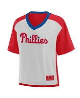 Fanatics Women's Red/Graphite Philadelphia Phillies Oversized Cropped V-Neck T-Shirt