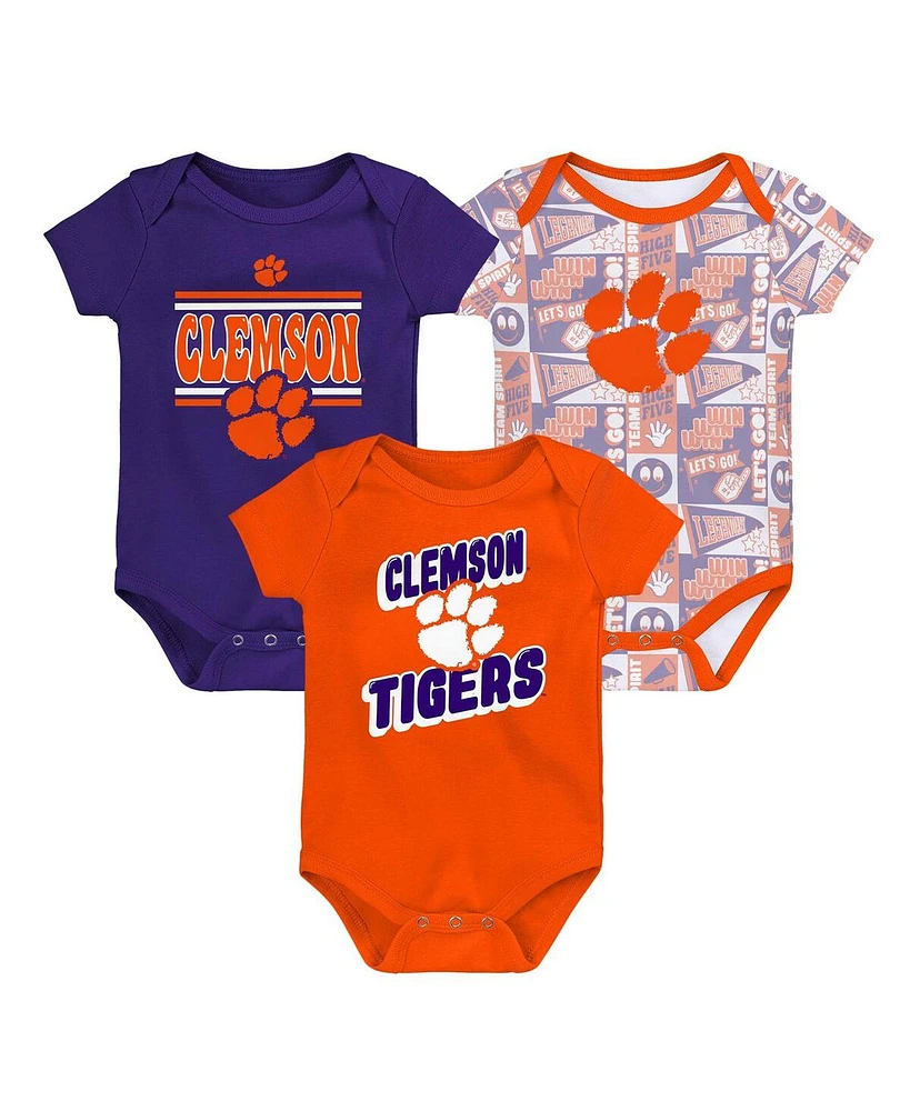 Outerstuff Newborn Orange Clemson Tigers Sunday Comics 3-Pack Bodysuit Set