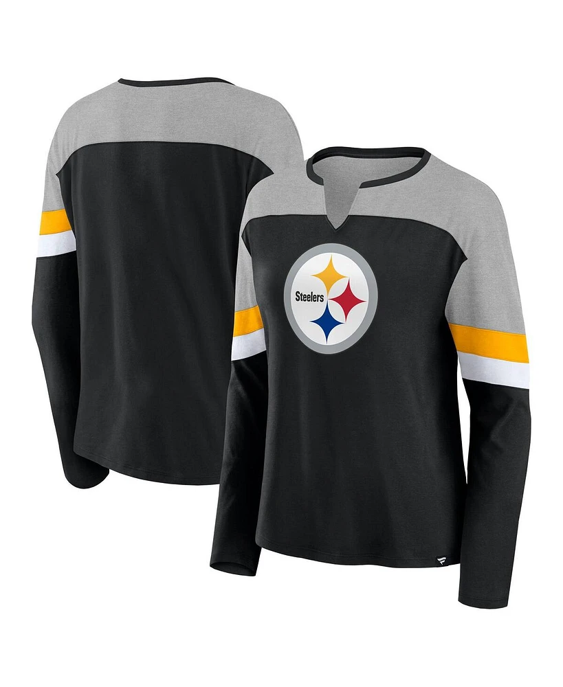 Fanatics Women's Black Pittsburgh Steelers Chevron Long Sleeve Fashion Top