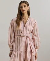 Lauren Ralph Women's Striped Voile Blouson-Sleeve Shirtdress