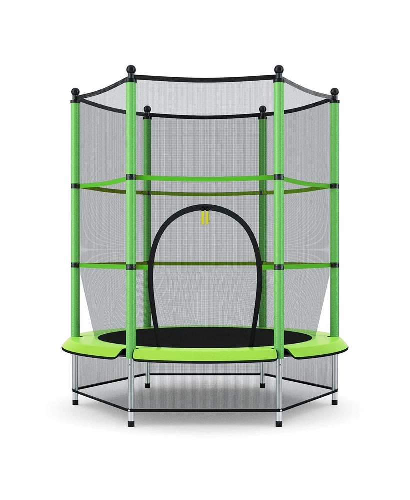 55" Trampoline for Kids, Children Trampoline w/Safety Enclosure Net & Spring Pad & Bulit-in Zipper Sturdy Steel Frame, Mini Outdoor Indoor Trampoline