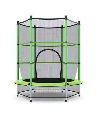 55" Trampoline for Kids, Children Trampoline w/Safety Enclosure Net & Spring Pad & Bulit-in Zipper Sturdy Steel Frame, Mini Outdoor Indoor Trampoline