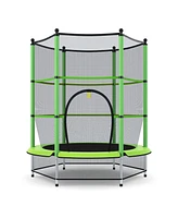 55" Trampoline for Kids, Children Trampoline w/Safety Enclosure Net & Spring Pad & Bulit-in Zipper Sturdy Steel Frame, Mini Outdoor Indoor Trampoline