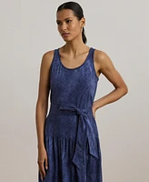 Lauren Ralph Women's Print Belted Slub Jersey Tiered Dress