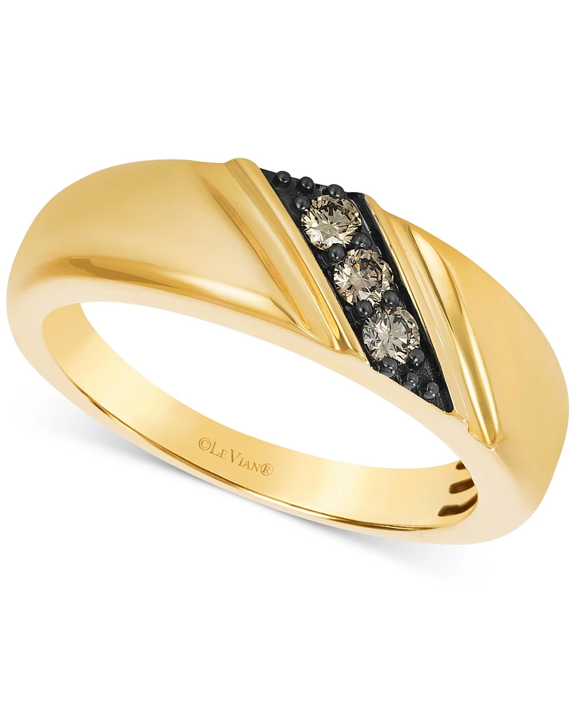 Le Vian Chocolatier Men's Chocolate Diamond Three Stone Diagonal Band (1/5 ct. t.w.) in 14k Gold