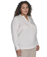 Calvin Klein Plus Solid Charmeuse Split-Neck Blouse