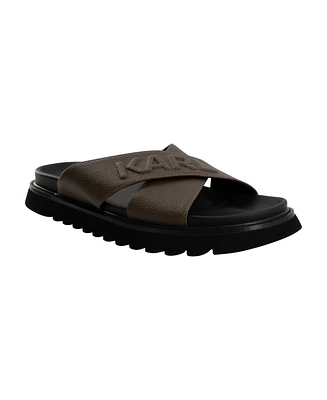 Karl Lagerfeld Paris Men's Tumbled Leather Criss Cross Sandal