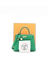 Pre-Owned Hermes Kelly 25 Handbag Green Epsom with Gold Hardware