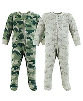 Hudson Baby Boys Thermal Zipper Sleep and Play 2pk, Sage Dinosaur, 6-9 Months