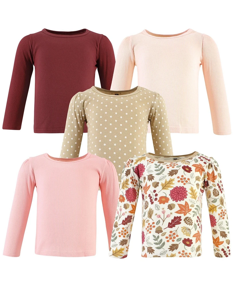 Hudson Baby Girls Thermal Long Sleeve Tees 5pk, Acorn Botanical, 18-24 Months
