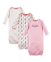 Touched by Nature Baby Girls Cotton Long-Sleeve Gowns 3pk, Tulip, 0-6 Months