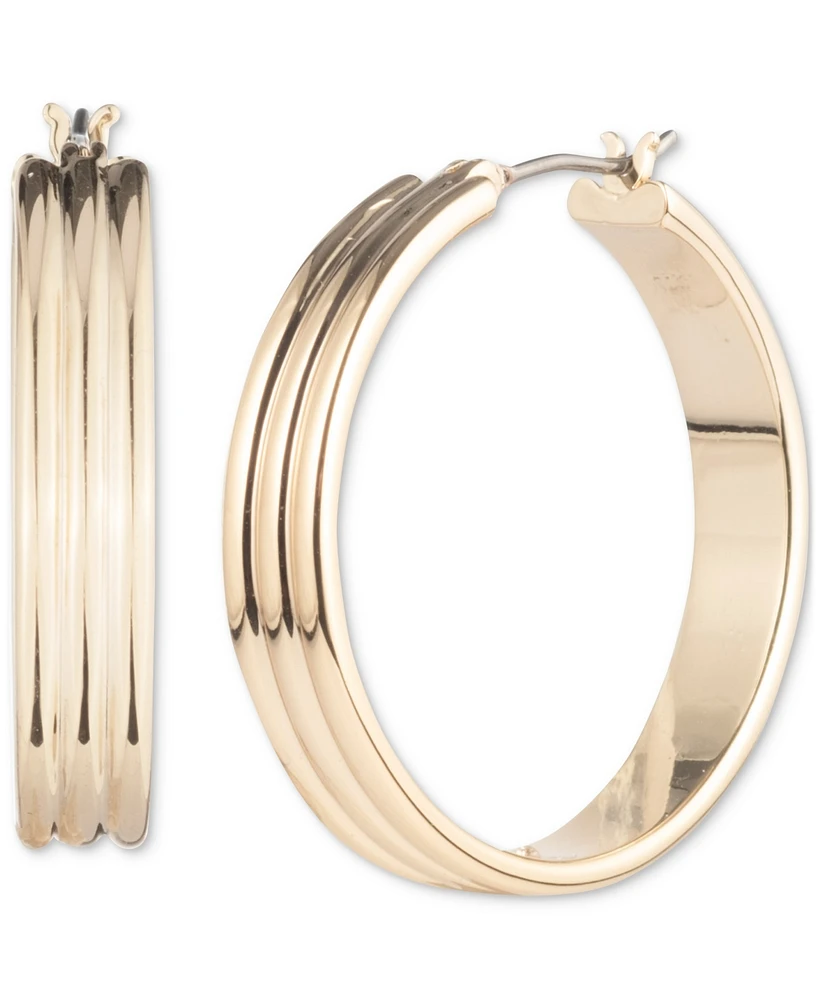 Lauren Ralph Lauren Gold-Tone Ribbed Medium Hoop Earrings, 1.1"