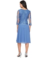 Alex Evenings Petite V-Neck Chiffon 3/4-Sleeve Dress