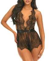 Oh La Cheri Women's Brea Eyelash Lace Romper with Open Back