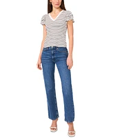 Sam & Jess Petite Ribbed Flutter-Sleeve Striped Top