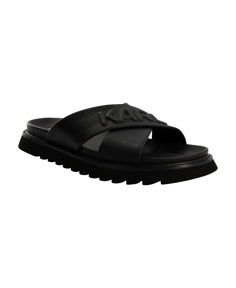 Karl Lagerfeld Paris Men's Tumbled Leather Criss Cross Sandal