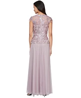Alex Evenings Women's V-Neck Cap-Sleeve Embroidered Gown