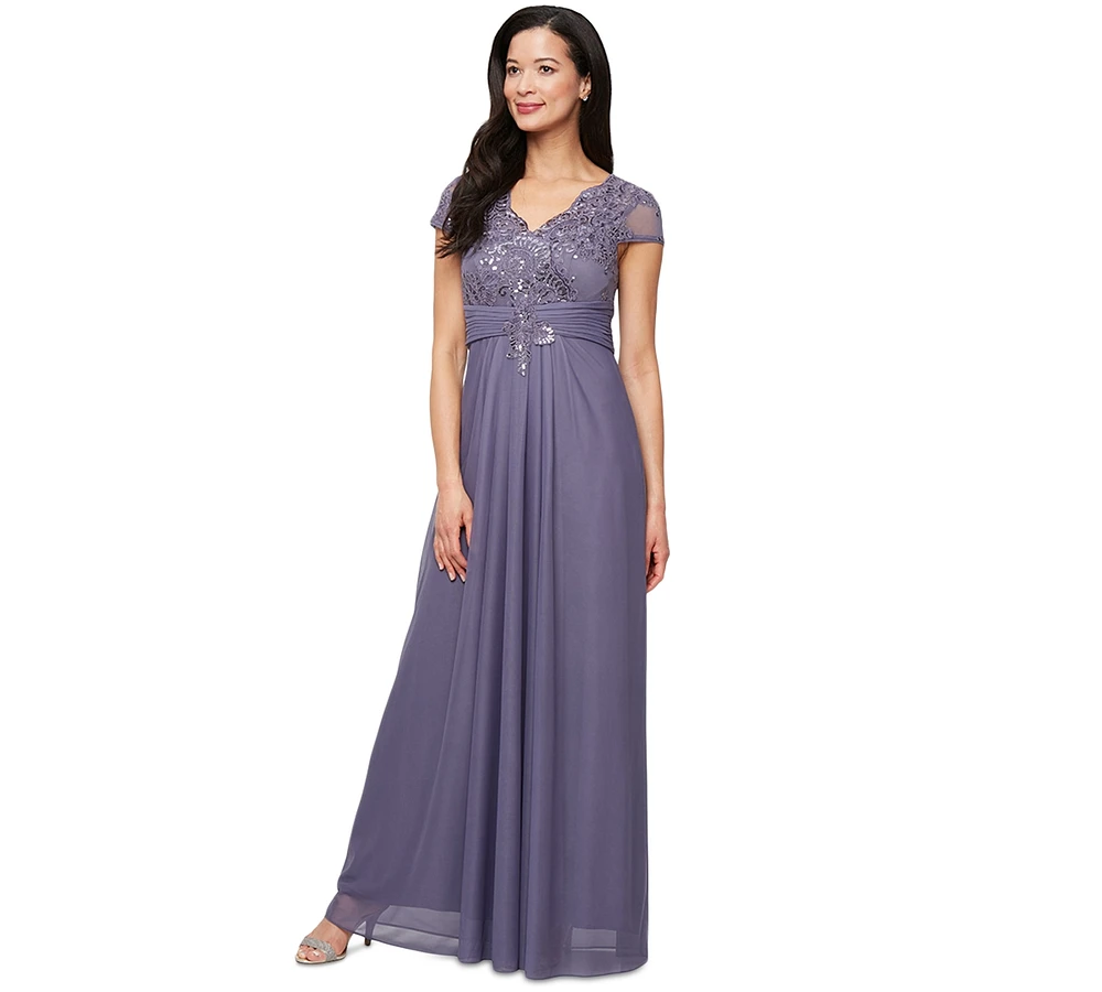 Alex Evenings Women's Embellished Short-Sleeve Gown
