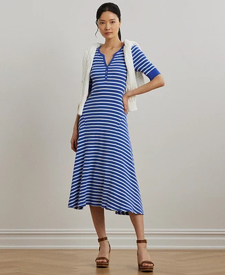 Lauren Ralph Women's Striped Waffle-Knit Cotton Henley Dress