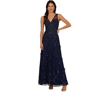 Adrianna Papell Women's V-Neck Beaded Sleeveless Gown