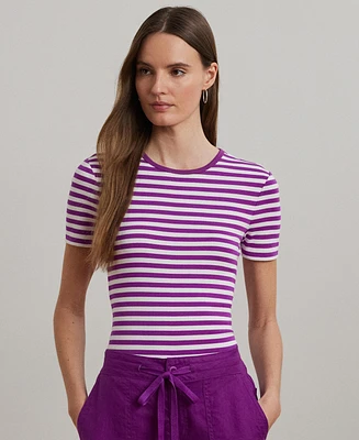 Lauren Ralph Women's Striped Stretch Cotton Crewneck Tee