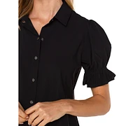 Liverpool Los Angeles Petite Puffed-Sleeve Blouse