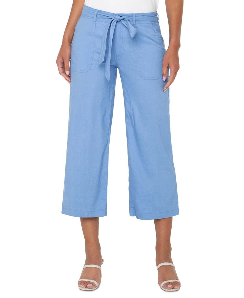 Liverpool Los Angeles Petite Wide-Leg Cropped Tie-Waist Pants