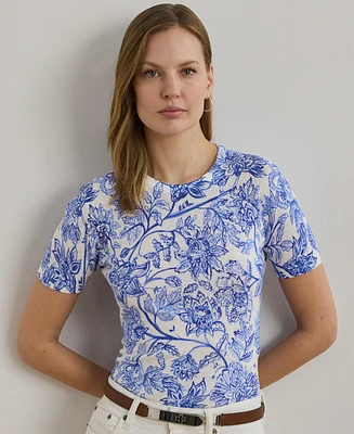 Lauren Ralph Lauren Women's Floral Linen-Cotton Short-Sleeve Sweater