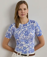 Lauren Ralph Lauren Women's Floral Linen-Cotton Short-Sleeve Sweater