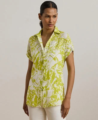Lauren Ralph Women's Relaxed-Fit Floral Linen Short-Sleeve Shirt
