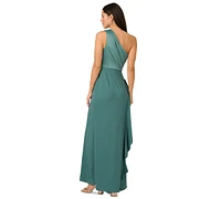 Adrianna Papell Petite One-Shoulder Satin Gown