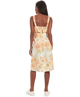 London Times Women's Printed Belted Sleeveless Midi Dress