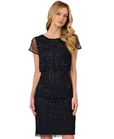 Adrianna Papell Women's Bead-Embellished Mesh Sheath Dress