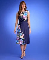 London Times Women's Floral Extended-Shoulder Midi Dress