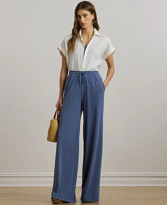 Lauren Ralph Women's Stretch Jersey Wide-Leg Drawcord Pants
