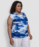 Dkny Plus Printed Asymmetric-Neck Sleeveless Top