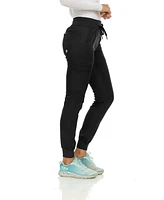 Medichic Women's Stretch Six Pocket Cargo Jogger Scrub Pants, Wine, X Small