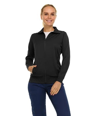 Medichic Women's Scrub Jackets for Woman, Zip Front Nurse Jacket, 4-Way Stretch Fabric Warm Up Coat Wine X Large