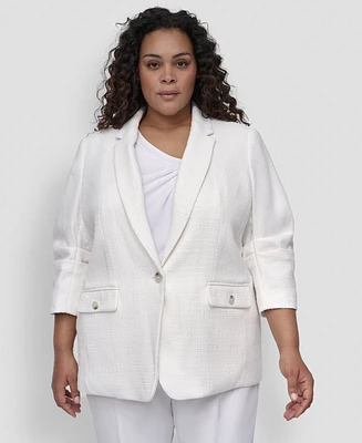 Dkny Plus Ruched-Sleeve One-Button Blazer
