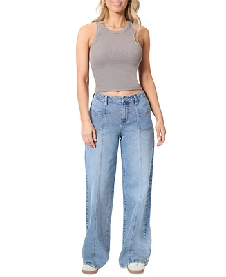 Madden Girl Juniors' Seam-Front High-Rise Wide-Leg Jeans