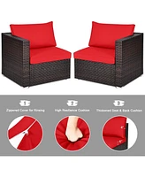 Gymax 4 Piece Patio Rattan Outdoor Furniture Set Corner Sofa Set w/ Cushions