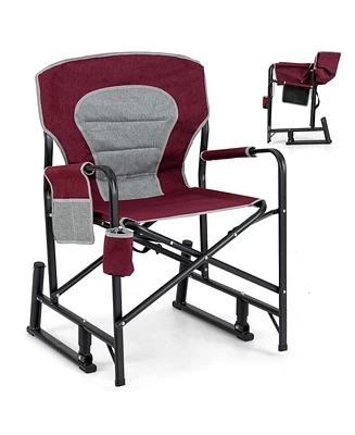 Outdoor Rocker Camping Chair with Dual Springs and Padded Back