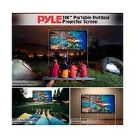 Pyle Outdoor Projector Screen – 100" Portable Viewing Display with Frame Stand, Hd 16:9 Display