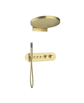 Casainc Two Functions 16 Inch Wall Mounted Thermostatic Shower System with Handheld
