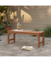 LuxenHome Natural Solid Wood 47.2-Inch Long Rectangle Sloping Seat Outdoor Bench