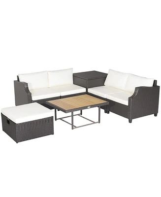 Gymax 7 Piece Patio Pe Wicke Furniture Set Conversation Sectional Sofa w/ Cushions