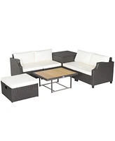 Gymax 7 Piece Patio Pe Wicke Furniture Set Conversation Sectional Sofa w/ Cushions