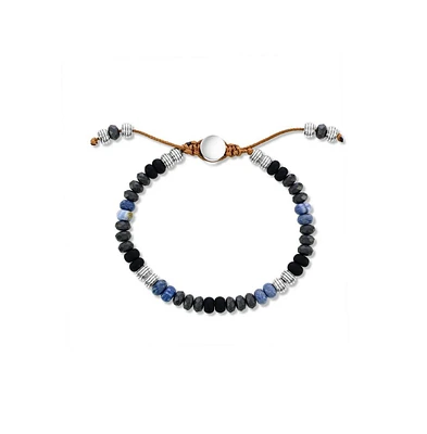 Stainless Steel, 6mm Genuine Bead Adjustable Bracelet